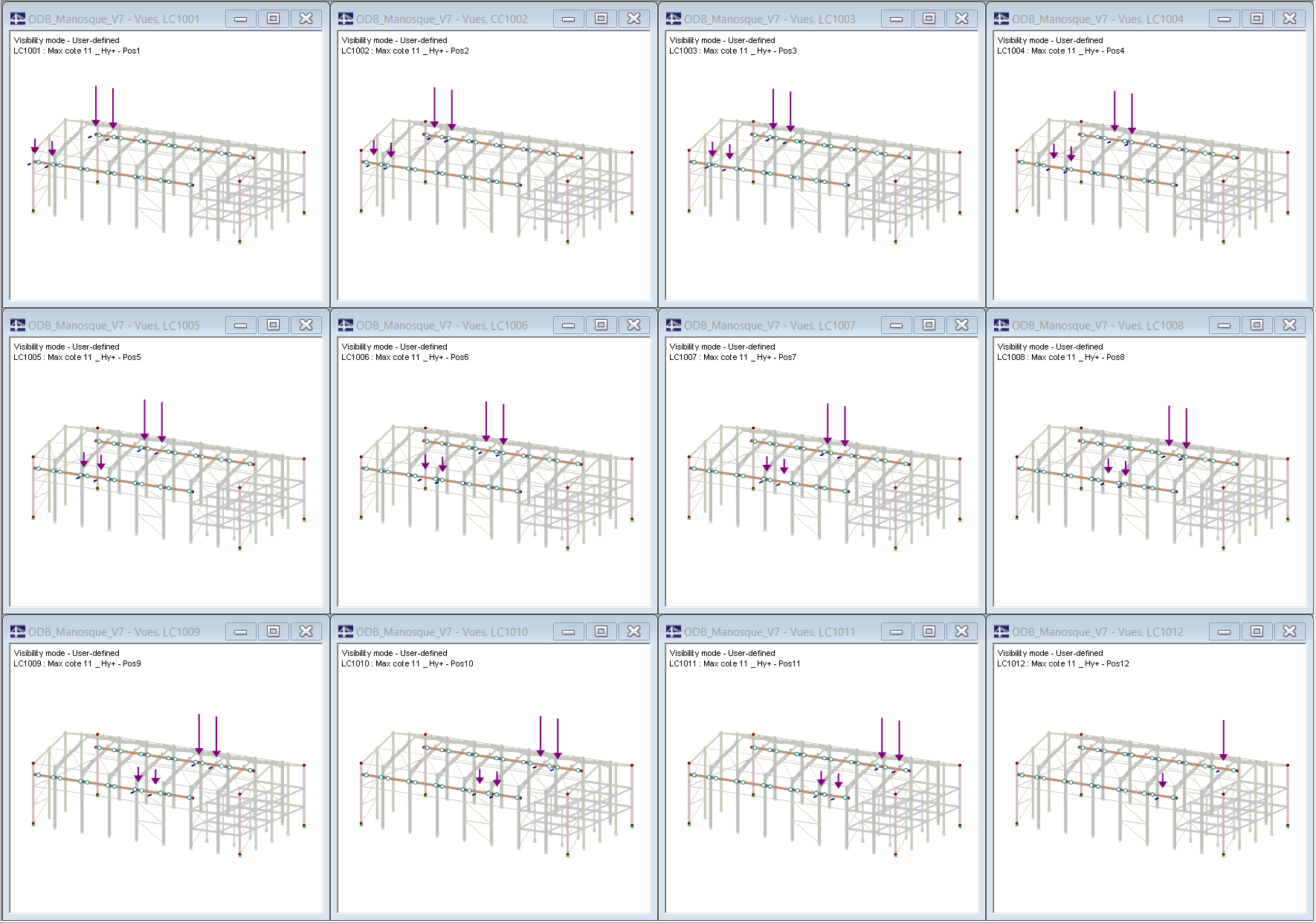 Diferentes posições da ponte rolante no RFEM (© Albyr)